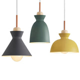 Nordic Style 1-Light Pendant Lamp With Wooden Top For Modern Restaurants