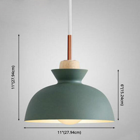 Nordic Style 1-Light Pendant Lamp With Wooden Top For Modern Restaurants