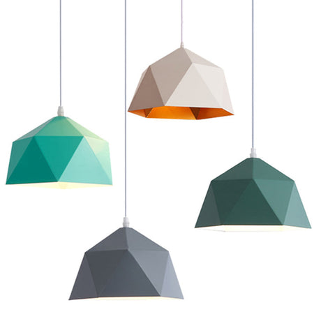 Nordic Macarons Style 1-Light Diamond Pendant: Elegant Metal Hanging Lamp For Dining Room