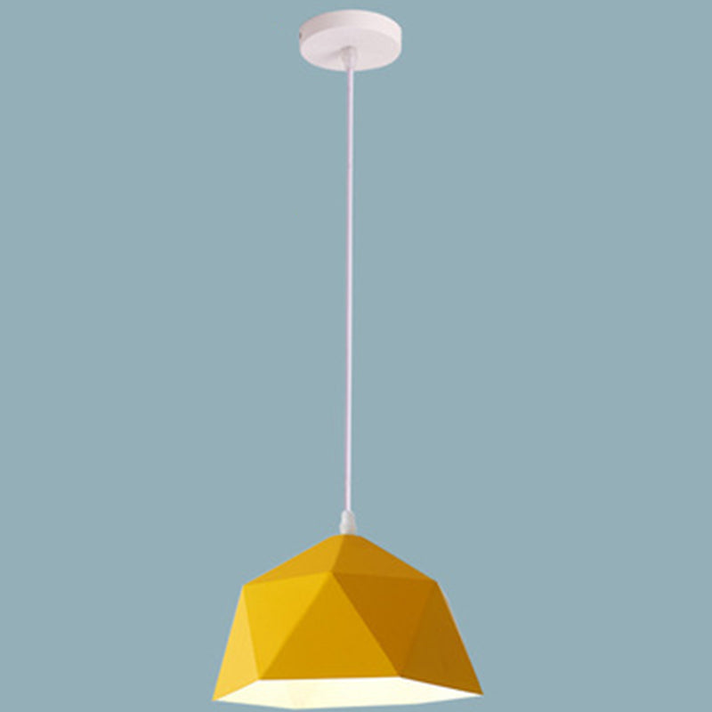 Nordic Macarons Style 1-Light Diamond Pendant: Elegant Metal Hanging Lamp For Dining Room Yellow /