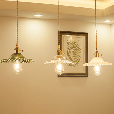 Vintage Industrial Scalloped Glass Shade Ceiling Light Pendant For Living Room