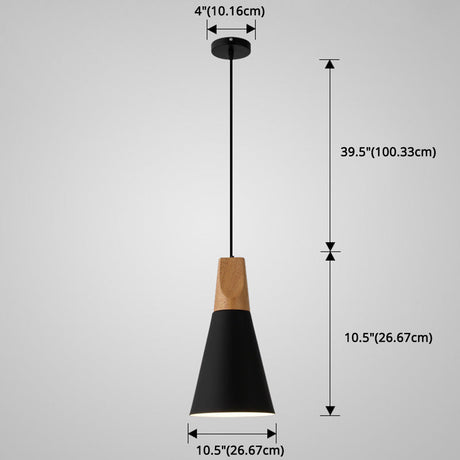 Nordic Style Metal Hanging Ceiling Pendant Lamp With Wooden Top - 1 Light Restaurant Lighting