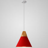 Nordic Style Metal Hanging Ceiling Pendant Lamp With Wooden Top - 1 Light Restaurant Lighting Red /