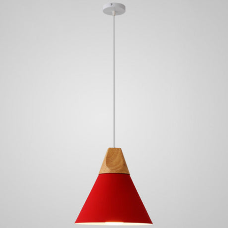 Nordic Style Metal Hanging Ceiling Pendant Lamp With Wooden Top - 1 Light Restaurant Lighting Red /