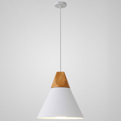 Nordic Style Metal Hanging Ceiling Pendant Lamp With Wooden Top - 1 Light Restaurant Lighting White