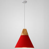 Nordic Style Metal Hanging Ceiling Pendant Lamp With Wooden Top - 1 Light Restaurant Lighting Red /