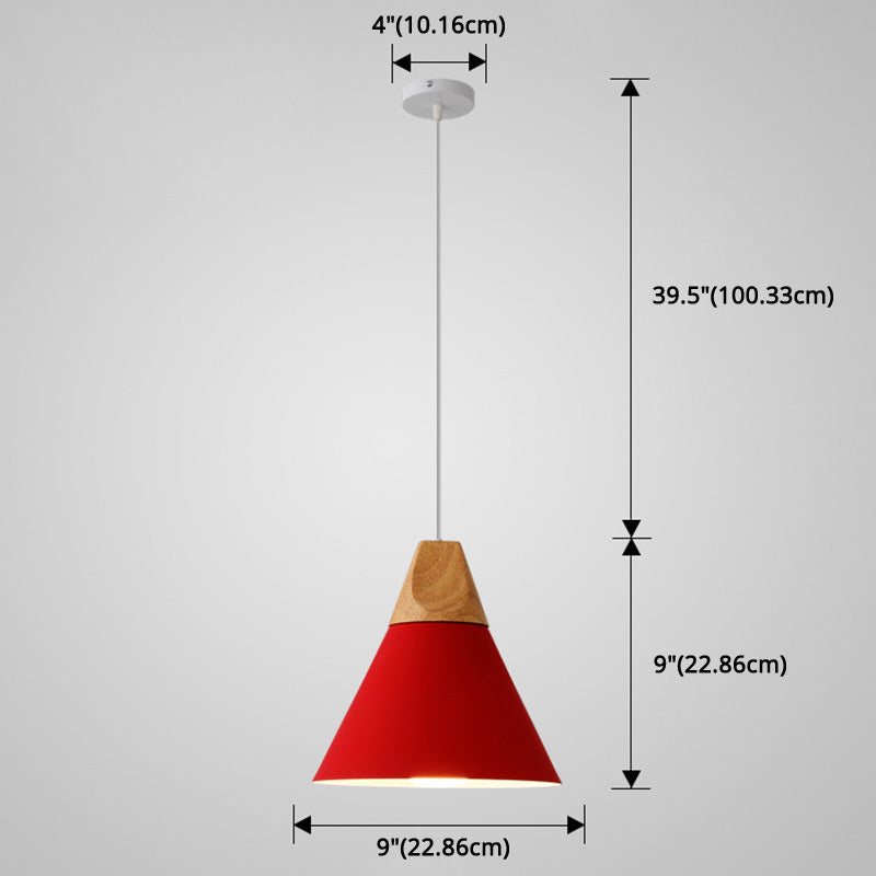 Nordic Style Metal Hanging Ceiling Pendant Lamp With Wooden Top - 1 Light Restaurant Lighting