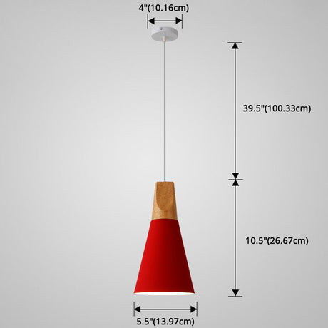 Nordic Style Metal Hanging Ceiling Pendant Lamp With Wooden Top - 1 Light Restaurant Lighting