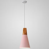 Nordic Style Metal Hanging Ceiling Pendant Lamp With Wooden Top - 1 Light Restaurant Lighting Pink /