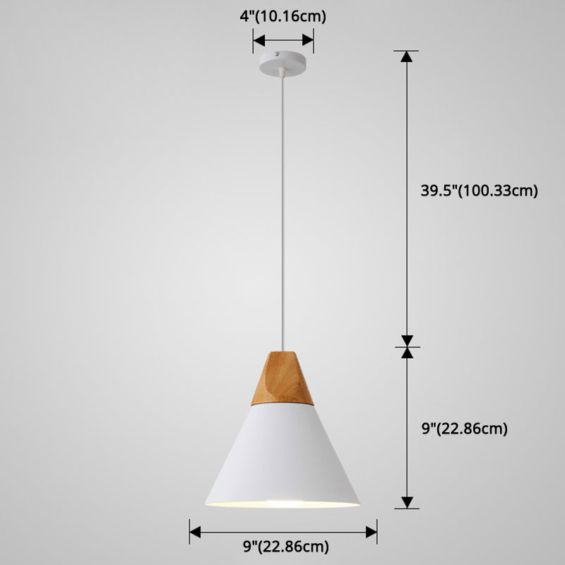 Nordic Style Metal Hanging Ceiling Pendant Lamp With Wooden Top - 1 Light Restaurant Lighting