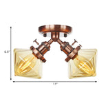 Diamond Amber/Clear Glass Semi Mount Farmhouse Light Fixture - 2-Light Flush Black/Bronze Design