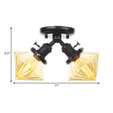 Diamond Amber/Clear Glass Semi Mount Farmhouse Light Fixture - 2-Light Flush Black/Bronze Design