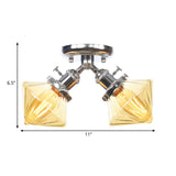 Diamond Amber/Clear Glass Semi Mount Farmhouse Light Fixture - 2-Light Flush Black/Bronze Design