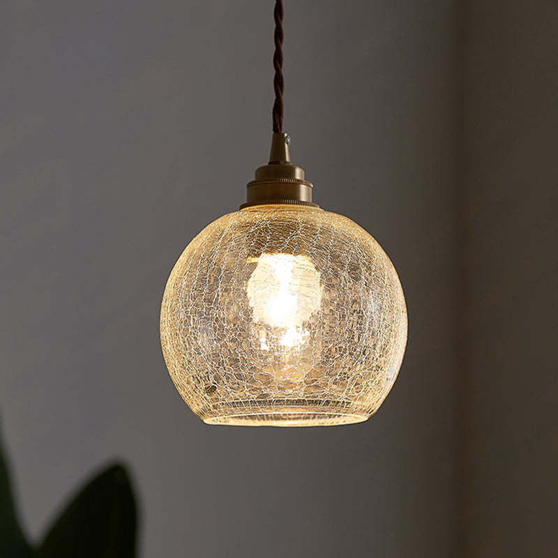 Vintage Industrial Crackled Glass Pendant Lamp - 1-Light Spherical Hanging Fixture For Living Room