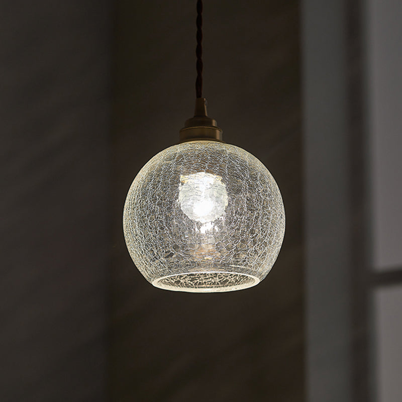 Vintage Industrial Crackled Glass Pendant Lamp - 1-Light Spherical Hanging Fixture For Living Room