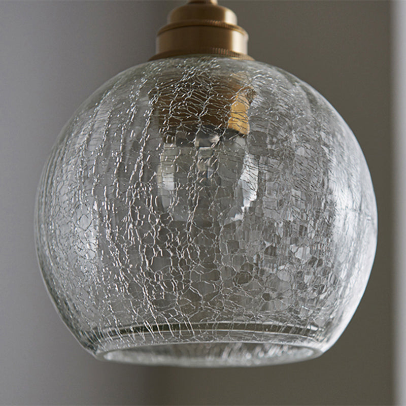 Vintage Industrial Crackled Glass Pendant Lamp - 1-Light Spherical Hanging Fixture For Living Room