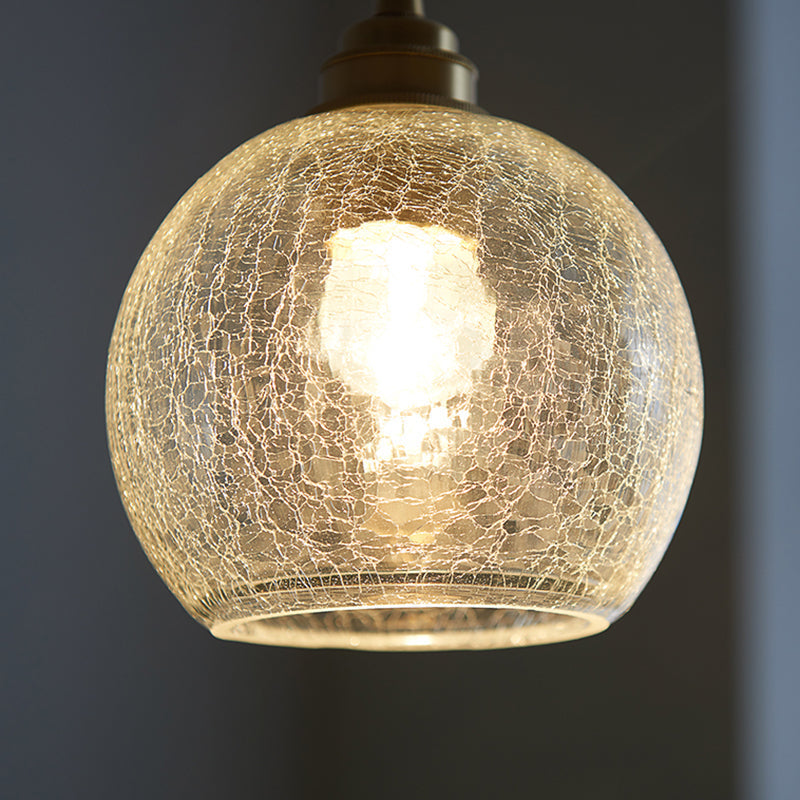 Vintage Industrial Crackled Glass Pendant Lamp - 1-Light Spherical Hanging Fixture For Living Room