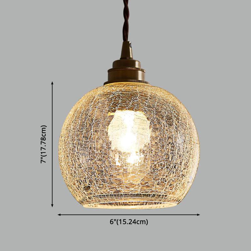 Vintage Industrial Crackled Glass Pendant Lamp - 1-Light Spherical Hanging Fixture For Living Room