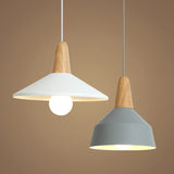 Nordic Style Metal 1-Light Hanging Ceiling Pendant With Wooden Top - Ideal For Restaurants