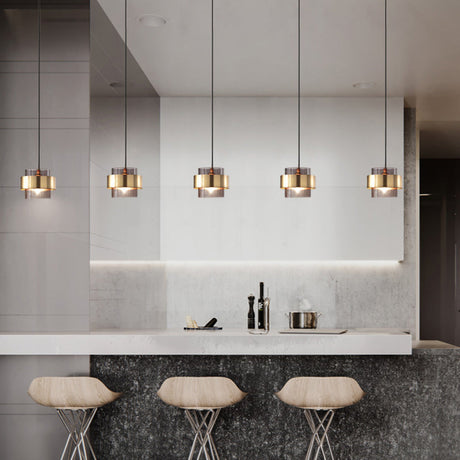 Modern Smoke Glass Pendant Lamp With Metal Ring - Sleek And Minimalist Design