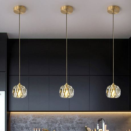 Modern Gold Hanging Lamp - Carved Crystal Shaped Ceiling Pendant For Dining Room