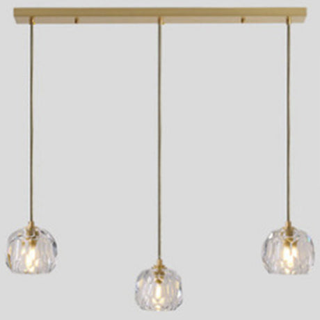 Modern Gold Hanging Lamp - Carved Crystal Shaped Ceiling Pendant For Dining Room / Linear