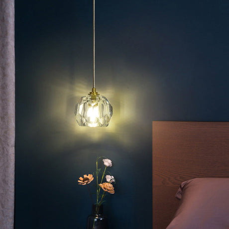 Modern Gold Hanging Lamp - Carved Crystal Shaped Ceiling Pendant For Dining Room