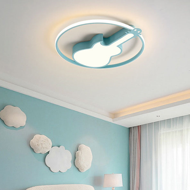 Creative Guitar Flush Mount Ceiling Light For Bedroom - 1 Metal Fixture