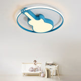 Creative Guitar Flush Mount Ceiling Light For Bedroom - 1 Metal Fixture