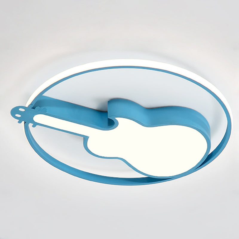 Creative Guitar Flush Mount Ceiling Light For Bedroom - 1 Metal Fixture Blue / 18’ Warm