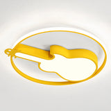 Creative Guitar Flush Mount Ceiling Light For Bedroom - 1 Metal Fixture Yellow / 18’ Warm
