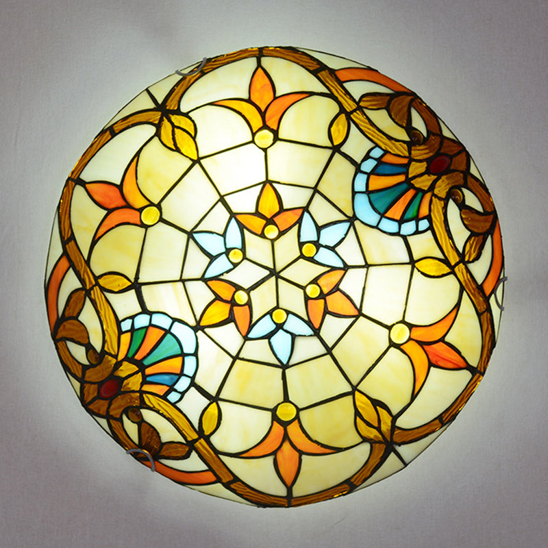 Stained Glass Baroque Flush Mount Ceiling Light Fixture With Bowl Shape Design