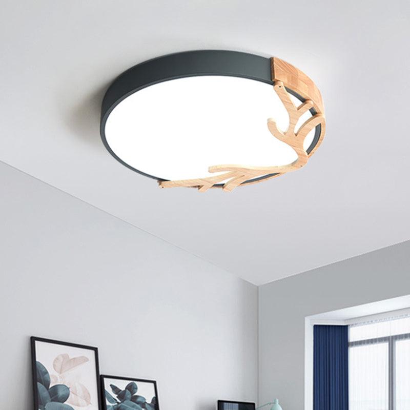 Metal Nordic Flush Mount Spotlight With Antlers - Round 1 - Light Light Grey / 12’ White