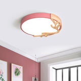 Metal Nordic Flush Mount Spotlight With Antlers - Round 1 - Light Light Pink / 12’ White