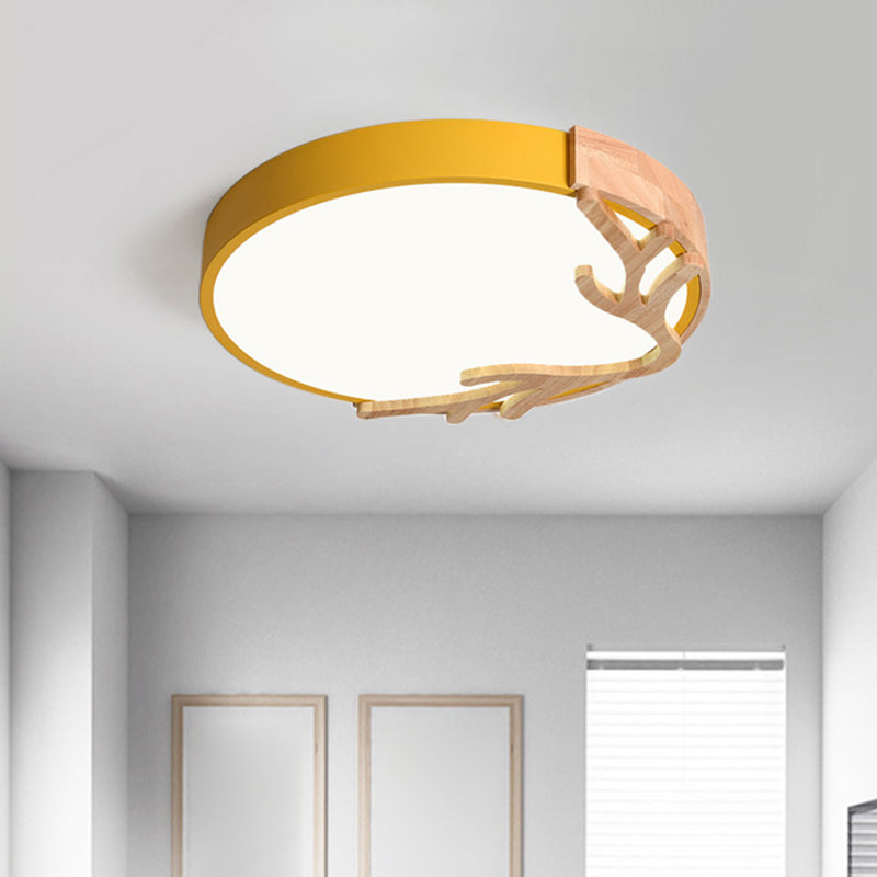 Metal Nordic Flush Mount Spotlight With Antlers - Round 1 - Light Light Yellow / 12’ White