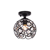 Contemporary Metal Globe Cage Semi-Flush Mount With Crystal Decorations And 1 Bulb In Black