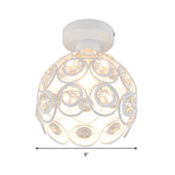White/Black Domed Flush Mount Light With Crystal Bead Accent - Modern Metal Ceiling For Kitchen
