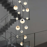 Minimalist 15-Head Silver-Gold Multi Pendant Light With Acrylic Bubble Globes - Stylish Hanging