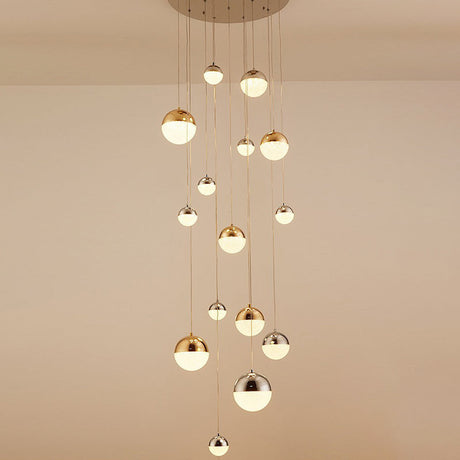 Minimalist 15-Head Silver-Gold Multi Pendant Light With Acrylic Bubble Globes - Stylish Hanging
