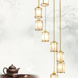 Modern Brass Frosted Glass Pendant Lamp For Duplex House