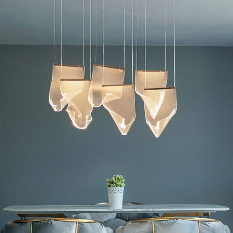 Minimalist Led Brass Finish Ceiling Light With Paper Sheet Design - Multi-Light Pendant Acrylic
