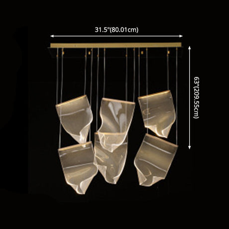 Minimalist Led Brass Finish Ceiling Light With Paper Sheet Design - Multi-Light Pendant Acrylic