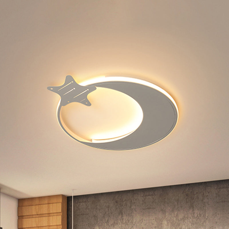 Modern Led Ceiling Flush Light - White Moon And Star Design In Warm/White / Warm
