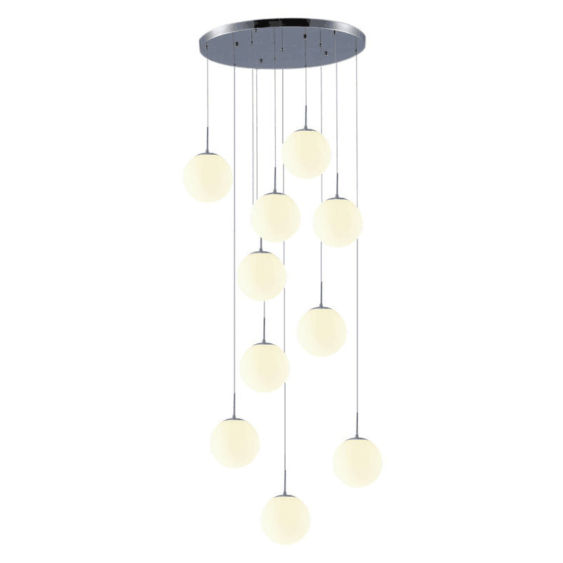 Simplicity Silver Glass Pendant Chandelier - Cream Spherical Design For Lobby Stairs Ceiling Hang