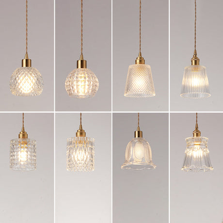Modern Brass Bedside Pendant Lamp With Clear Glass Shade - Single-Bulb Pendulum Light