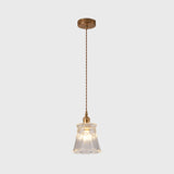 Modern Brass Bedside Pendant Lamp With Clear Glass Shade - Single-Bulb Pendulum Light / Flare