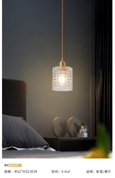 Modern Brass Bedside Pendant Lamp With Clear Glass Shade - Single-Bulb Pendulum Light