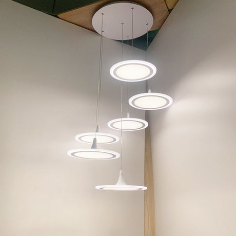 Minimalist White Led Circles Pendant Light For Stairs And Dining Area