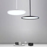 Minimalistic Led Pendant Ceiling Light With Hanging Rod And Flat Shade