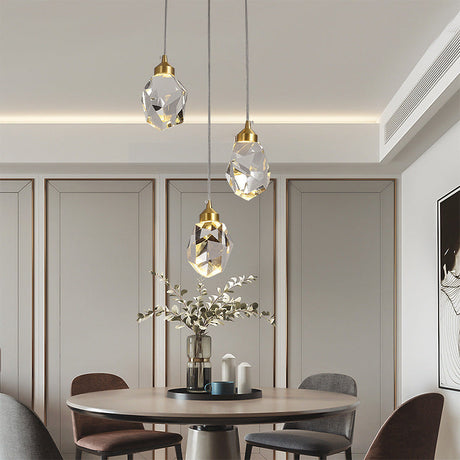 Led Crystal Stone Pendant Light - Simple Single-Light Clear Lamp For Dining Room